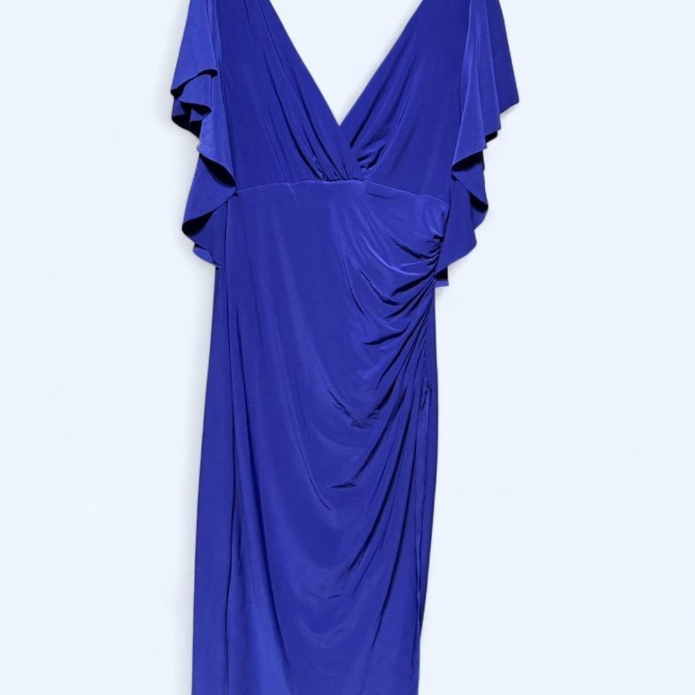 Lauren Ralph Lauren Ruched Indigo Blue Ruffle Sleeve Dress – Size 10